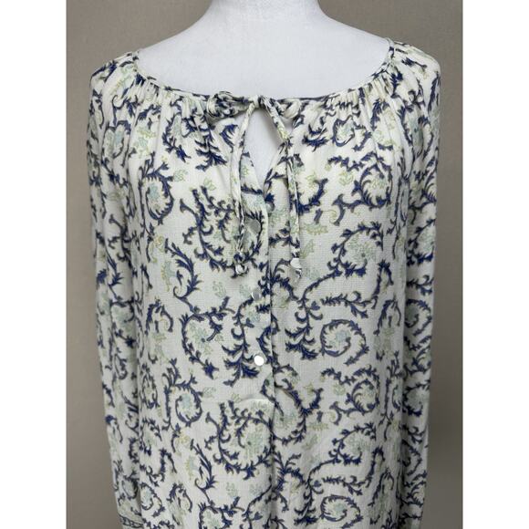 Lucky Brand Women’s Top Sz L Long Sleeve Tie Neck V-neck 1/4 Button Up Shirt - Picture 2 of 12